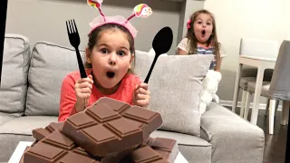 Yana and Katy want to get a GIANT chocolate bar from Daddy  -  Family fun