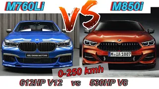 NEW M850i G15 vs M760Li G11 | BMW 530HP 4.4 V8 vs 612HP V12 | 0-100 + 0-200 + 0-250 km/h