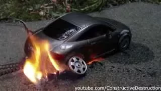 RC car burnout ends in flames