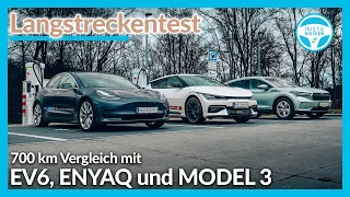 Langstrecken-Test | Skoda ENYAQ vs. Kia EV6 vs. Tesla Model 3 - TEIL 1