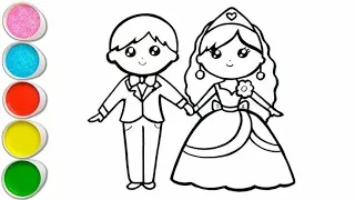 Bride and Groom drawing painting,colouring | easy acrylic painting for kids | Art and Learn