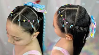 Peinado fácil para niñas 👧🏻 🌈💙 2 en 1 😍
