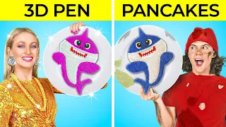 RICH VS POOR ART CHALLENGE || Pancake Art vs 3D Pen! Who is better? by 123 GO!