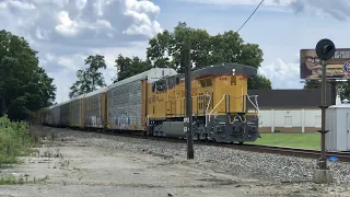 Bouncy RR Bridge, 3 Trains With DPU Locomotives, Old Signal For NS Train Entering CSX Interchange