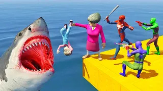 Scary Teacher 3D - Spiderman Vs Miss'T - Hungry Shark In Pool ( House Prank ) - Game Animation