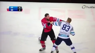 Martin Bellus vs Jordon Southorn HK Poprad vs HC 05 Banska Bystrica Ice hockey fight