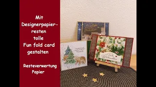 Mit Designerpapier-Resten tolle Fun fold card gestalten - Weihnachtskarte aus Resten - Stampin´Up!