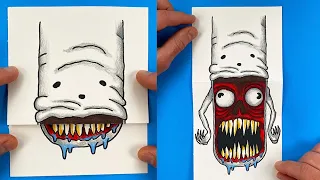 Folding Surprise | How to Draw Bridge Worm Monster by Trevor Henderson