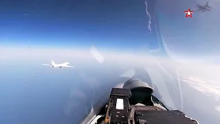 Russian bombers Tu-160 with Su-35S and Su-27UB intercepted by NATO fighters