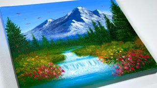 Mountain Landscape Painting | Riverside Mountain | Acrylic Painting