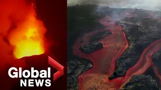 La Palma volcano: Drone video shows multiple lava streams snaking towards ocean