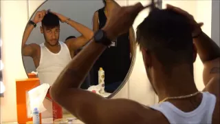 Neymar fixing his hair