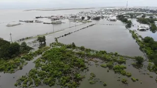 Aerial footage as Tropical Storm Cristobal causes heavy flooding in Grand Isle