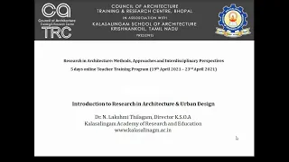 Introduction to Research in Architecture & Urban Design by Prof.