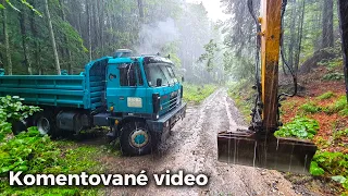 LESNÁ CESTA po povodni | JCB 8085 bager & TATRA 815 sklápač