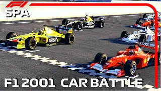 Ferrari F1 vs Jordan Honda vs BAR Honda vs Minardi | F1 2001 Battle | Belgium GP