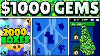 MAXING an ACCOUNT in 15 MINS with $1000! | 20,000 GEMS! | 5 NEW BRAWLERS! | OPENING 2000 BOXES!