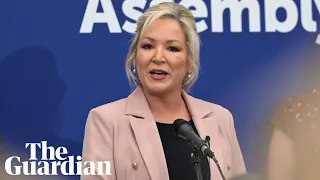 Sinn Féin's Michelle O'Neill reacts to Northern Ireland election results