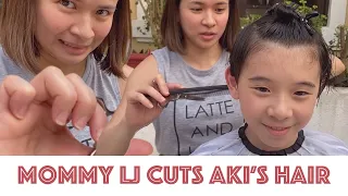 Mommy LJ Cuts Aki's Hair