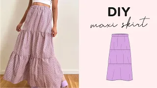 DIY Maxi Skirt + Sewing Pattern | Easy Elastic Gathered Tiered Skirt ✨