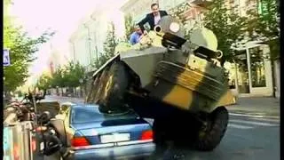 Lithuania Vilnius Mayor A. Zuokas Fights Illegally Parked Cars with Tank