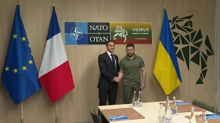 France's Macron and Ukraine's Zelensky arrive for a bilateral meeting at NATO Summit | AFP