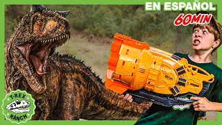 ¡Castillo Challenge y Escape! T-Rex Gigante con juguetes Nerf | Videos de dinosaurios para niños