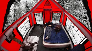 Winter Camping In Inflatable Cabin | Snow Storm + Bear Tenderloins