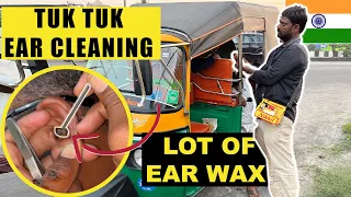 Ear Cleaning a man in a TUKTUK at Indian street. Earwax or insects? ASMR ear cleaning.