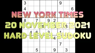 Sudoku solution – New York Times sudoku 20 November 2021 Hard level