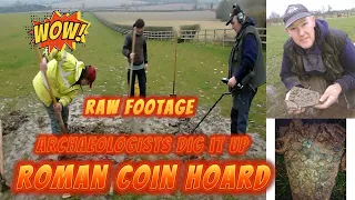 Roman Coin Hoard Found Metal Detecting - RAW Footage archaeologists excavate the HOARD of coins.