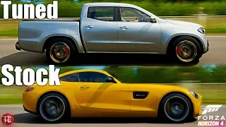 Forza Horizon 4: Stock vs Tuned! Mercedes AMG GT-S vs Mercedes X-Class Diesel Pickup Truck