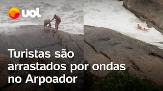 Turistas são arrastados por ondas no Arpoador, zona sul do Rio; veja vídeo