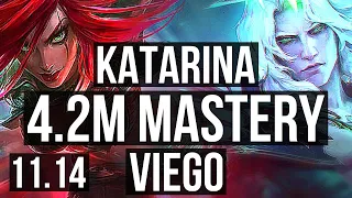KATARINA vs VIEGO (MID) | 4.2M mastery, Quadra, 2000+ games, Godlike, 22/5/5 | BR Master | v11.14