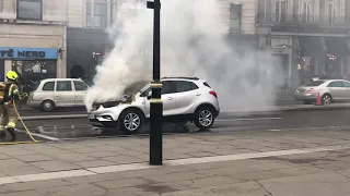 Car on Fire In London Trafalgar Square