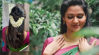 Hairstyle for Saree with flowers