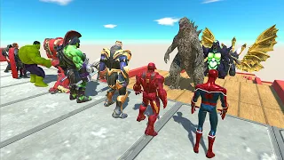 MARVEL DEATH FALL vs ALL GODZILLA vs GHIDORAH - Animal Revolt Battle Simulator