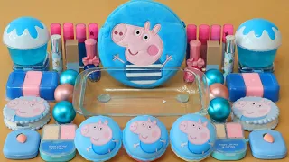 Mixing”Blue Peppa Pig” Eyeshadow and Makeup,parts,glitter Into Slime!Satisfying Slime Video!★ASMR★