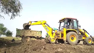 JCB 3DX Backhoe And John Deere And Mahindra Yuvo Tractor Working Together For Making Pond | JCB