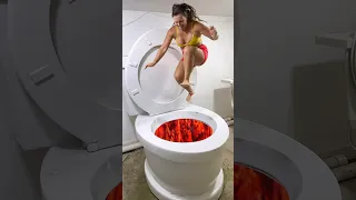 Super HIGH JUMP into Worlds Largest Toilet Hot LAVA Pit with HUGE SPLASH #shorts