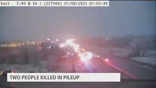 Two dead after 15-vehicle crash on icy I-80 in Iowa Sunday