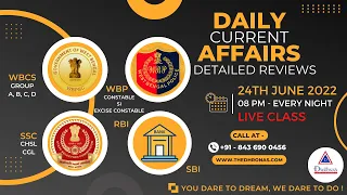 Daily Important Current Affairs Live Class of 24th June for #wbcs #wbp #kpsi #cgl #chsl #bank #rail