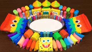 SPONGEBOB !!! Mixing Makeup, Floam, Clay and More into GLOSSY Slime!!! Satisfying Slime Video #89