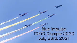 【TOKYO Olympic 2020】TOKYO Olympic 2020 Blue Impulse flying over Tokyo while drawing the five rings