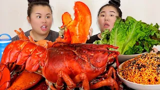 GIANT 15 POUND LOBSTER SEAFOOD BOIL MUKBANG 먹방 EATING SHOW! (GIANT LOBSTER CLAW) *Her first time!*