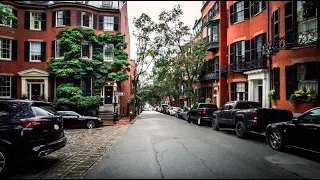 Boston Public Garden & Beacon Hill Walk (4K), Binaural Audio (Light Rain & City Sounds)