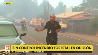 Sin control incendio forestal en Quillón: ha consumido viviendas y autos