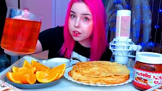 Ответы на вопросы/мукбанг блины с nutella и сметаной/mukbang