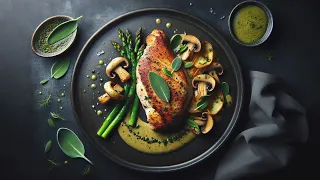 Crispy Chicken Perfection: Mushroom Puree & Sage Sauce