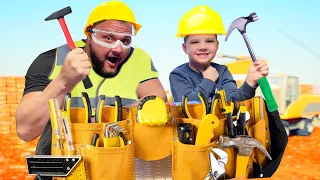 CALEB and DAD LEARN about TOOLS for KIDS and BUILD a Wooden CRAFT with REAL TOOLS!